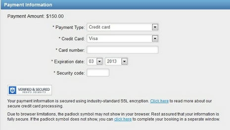 Booking calendar - payment information