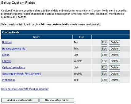 custom field list