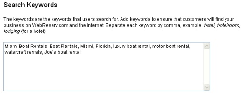 Specify search keywords in the administration tool