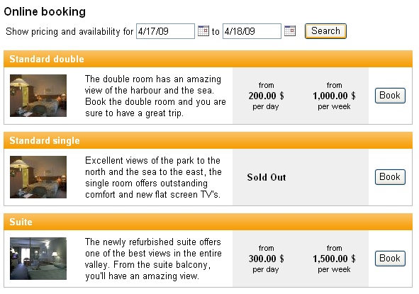 New booking calendar on WebReserv.com