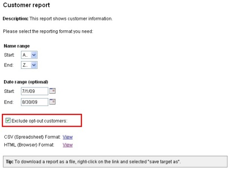 Customer report screen