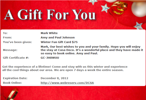 Gift card certificate