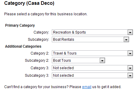 Selecting categories