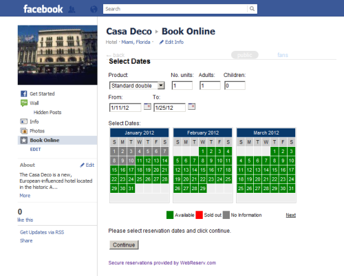 WebReserv Booking Calendar on Facebook