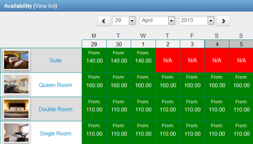 New booking calendar includes availability grid as standard