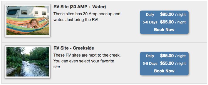 Campground booking calendar