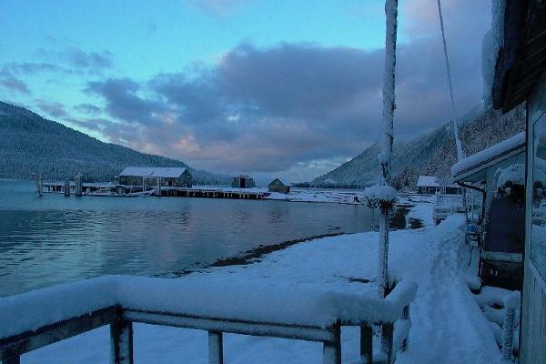 Cassiar Cannery - snowy dock view