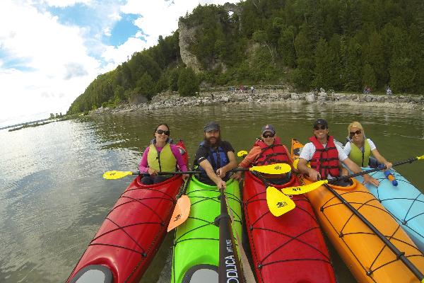 Kayaks in front of Arch Rock