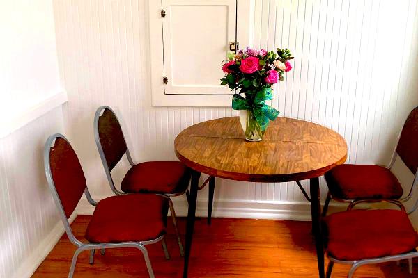 Spacious dining table for four.