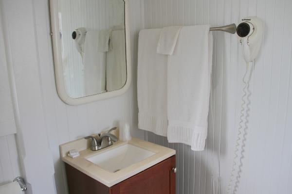 Bathroom with blow dryer.