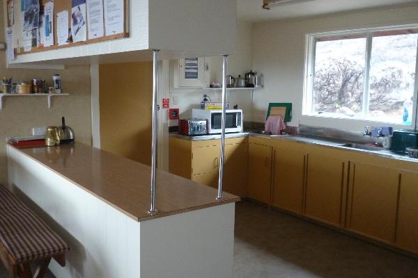 Spacious kitchen with views of the upper mountain.