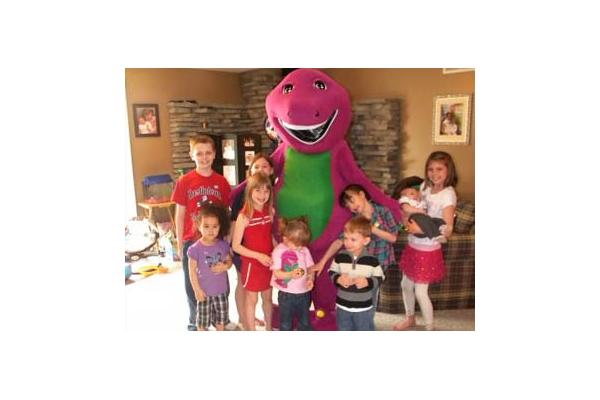 Purple Dino Birthday Party Character