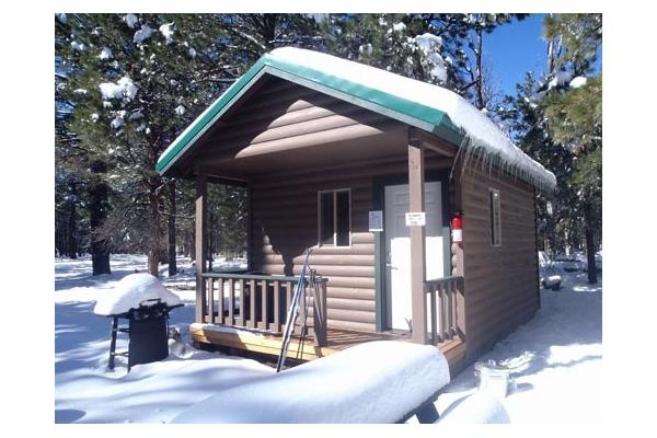 Camping cabin in winter