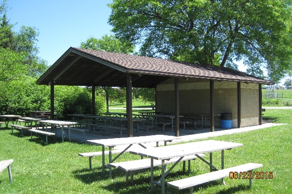 Shelter with restrooms at one end