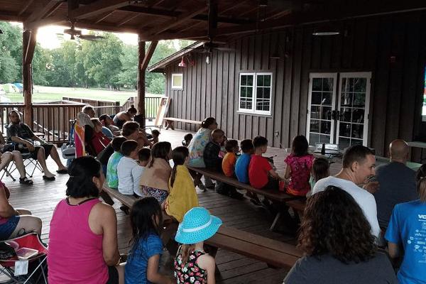 Movable wooden benches and enough space for small gatherings.