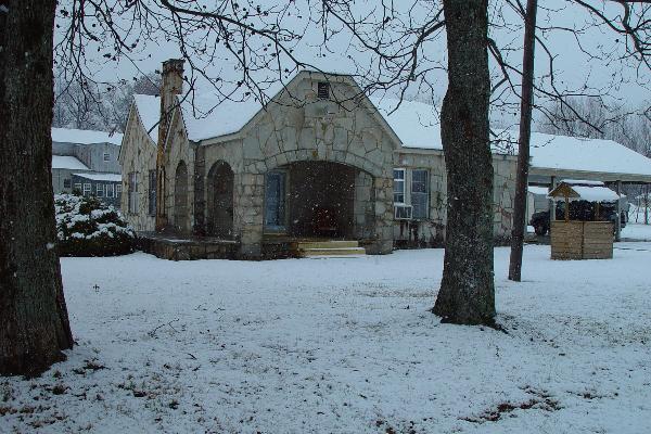 The Rock House covered in snow