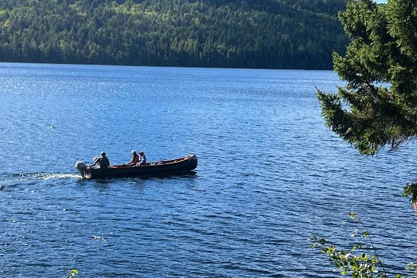 Transporting guests back to the landing in the Mary Cabot freighter canoe