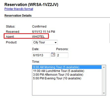 Agent code on Reservation