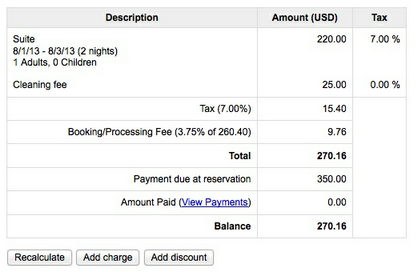 booking processing fee in payment details
