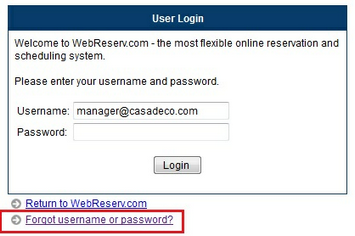 forgot username or password
