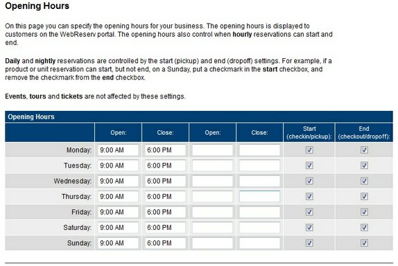 opening hours