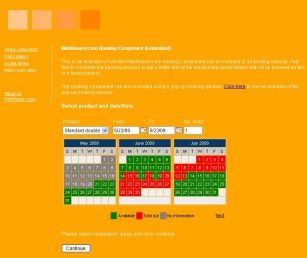 Booking calendar embedded on website