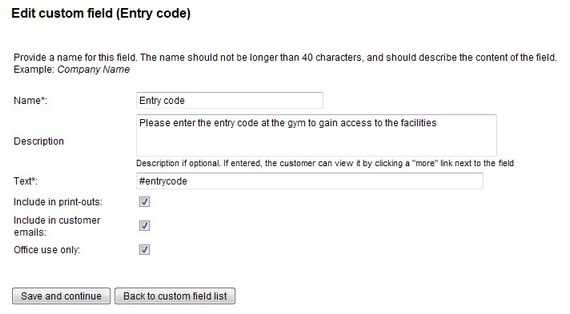 create entry code custom field