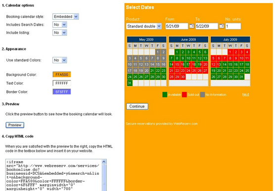 Customizing booking calendar colors