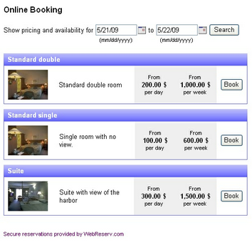 Embedded booking calendar with listing