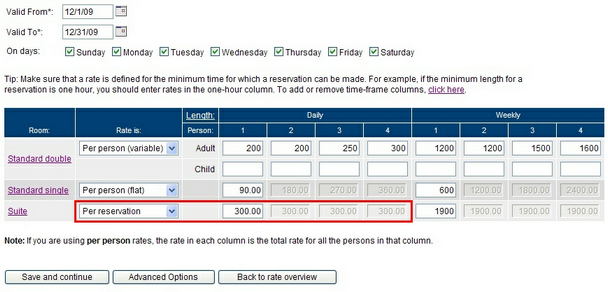 rates - per reservation